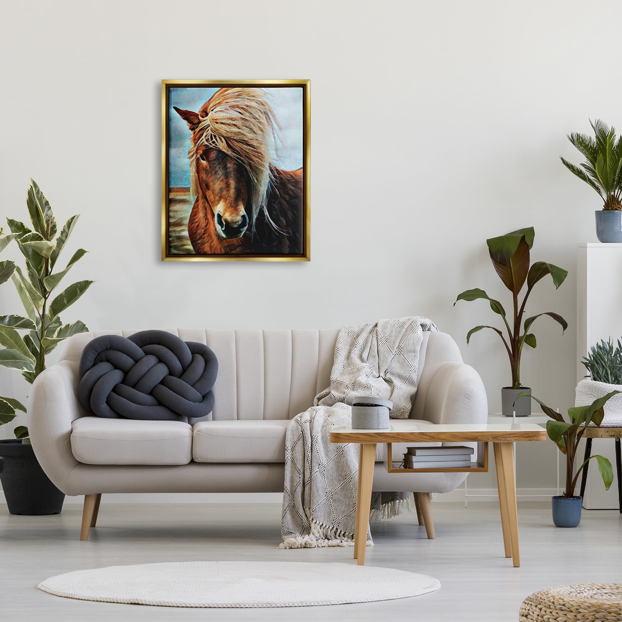 Stupell Windblown Mane Country Horse Animals & Insects Painting Gold Floater Framed Art Print Wall Art