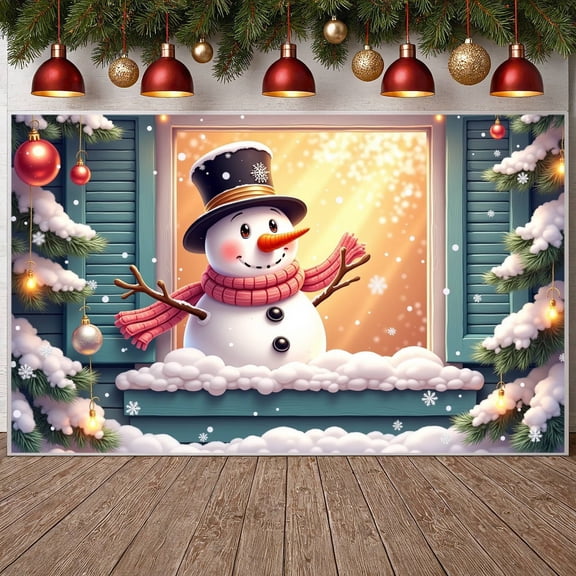 Snowman Design Christmas Banner Red Scarf Snowman Display Black Top Hat Christmas Ornaments Winter Backdrop for Christmas Party Winter Celebration Holiday Decoration