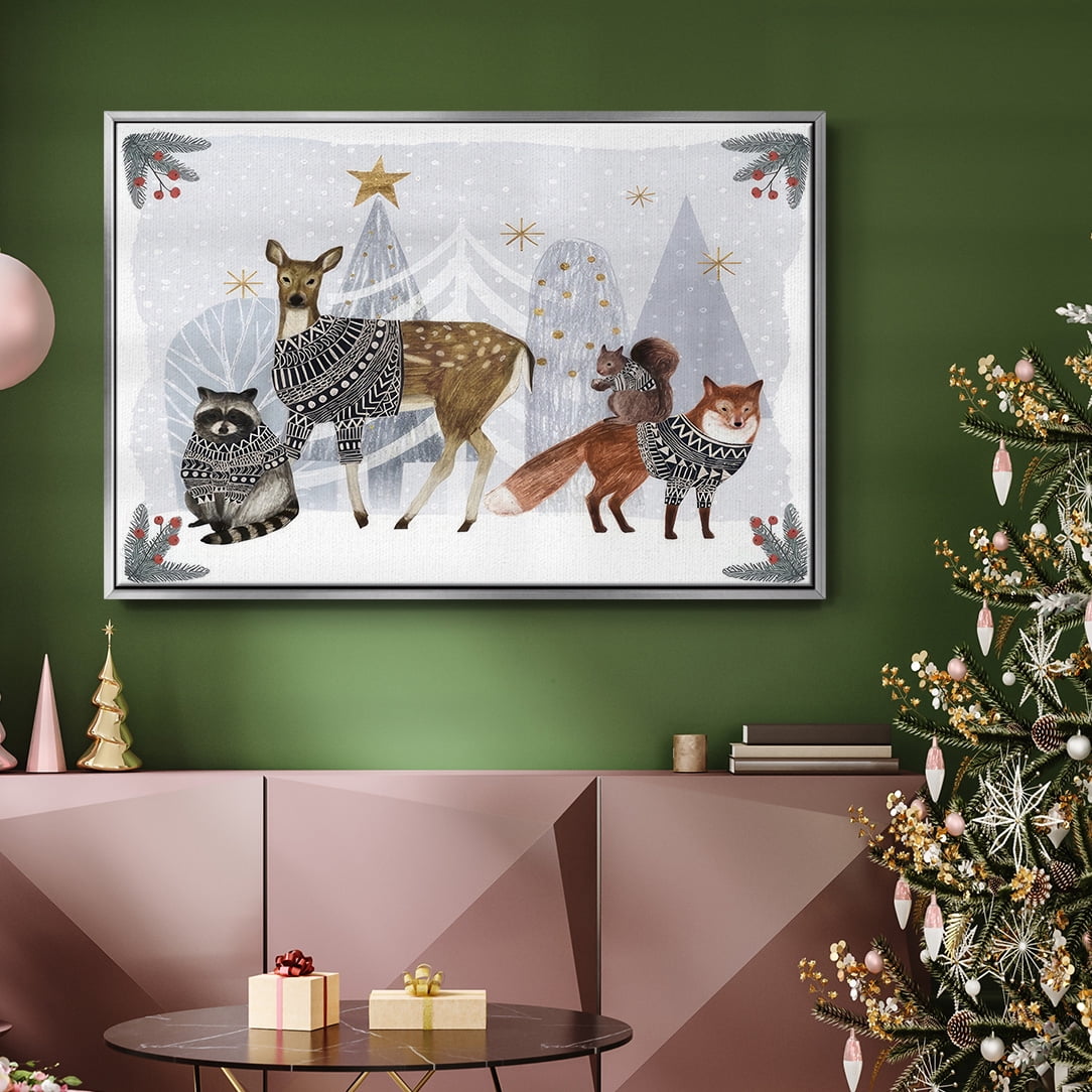 Cozy Christmas Collection A - Framed Gallery Wrapped Holiday Canvas - 17 x 25 - Silver Frame