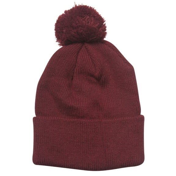 Soft Cushion Pom Cable Knit Long Beanie - Red