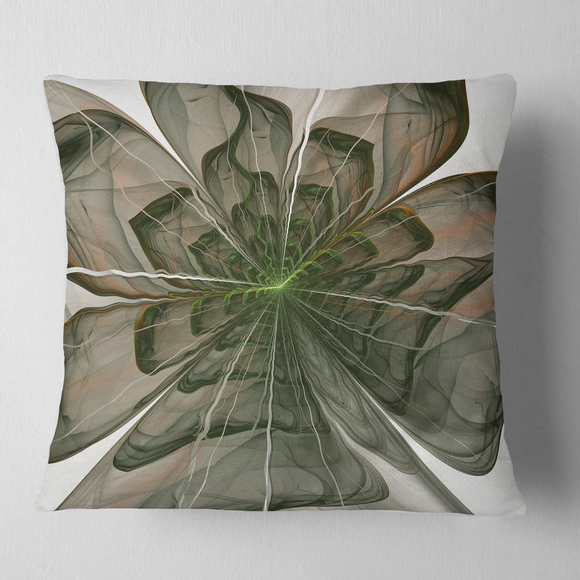 Designart 18" x 18" Contemporary and Modern Black Fractal and Flower Polyester Throw Pillow