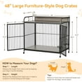 thumbnail image 2 of Dog Crate Furniture Style Cages, Wooden Dog Kennel Indoor for Large Dogs, Heavy-Duty Dog Cage with 2 Adjustable Bowl, Double Doors Dog House, End Side Table, Vintage Style, Gray, 2 of 7