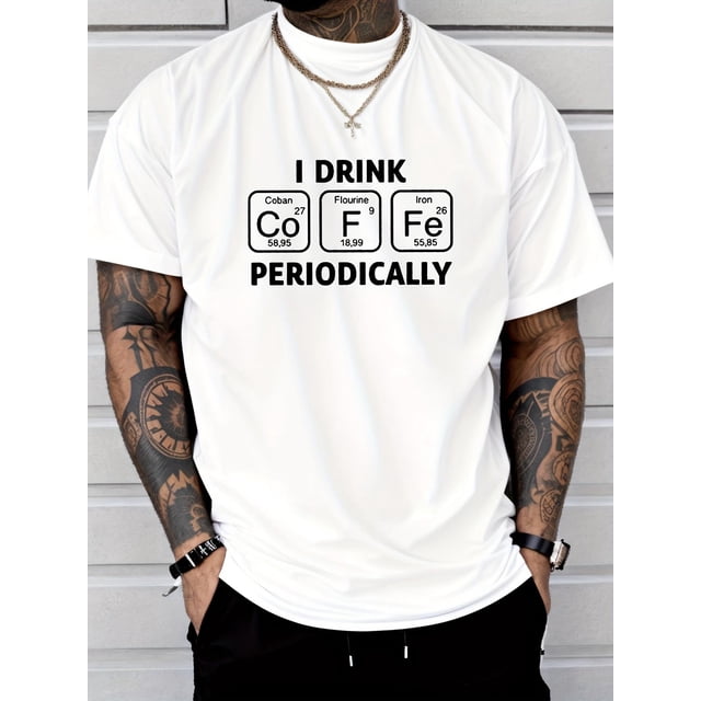 Camiseta informal para hombre con estampado creativo "Bebo Periódicamente", cuello redondo y manga corta, estilo urbano moderno para hombre, camisetas informales.