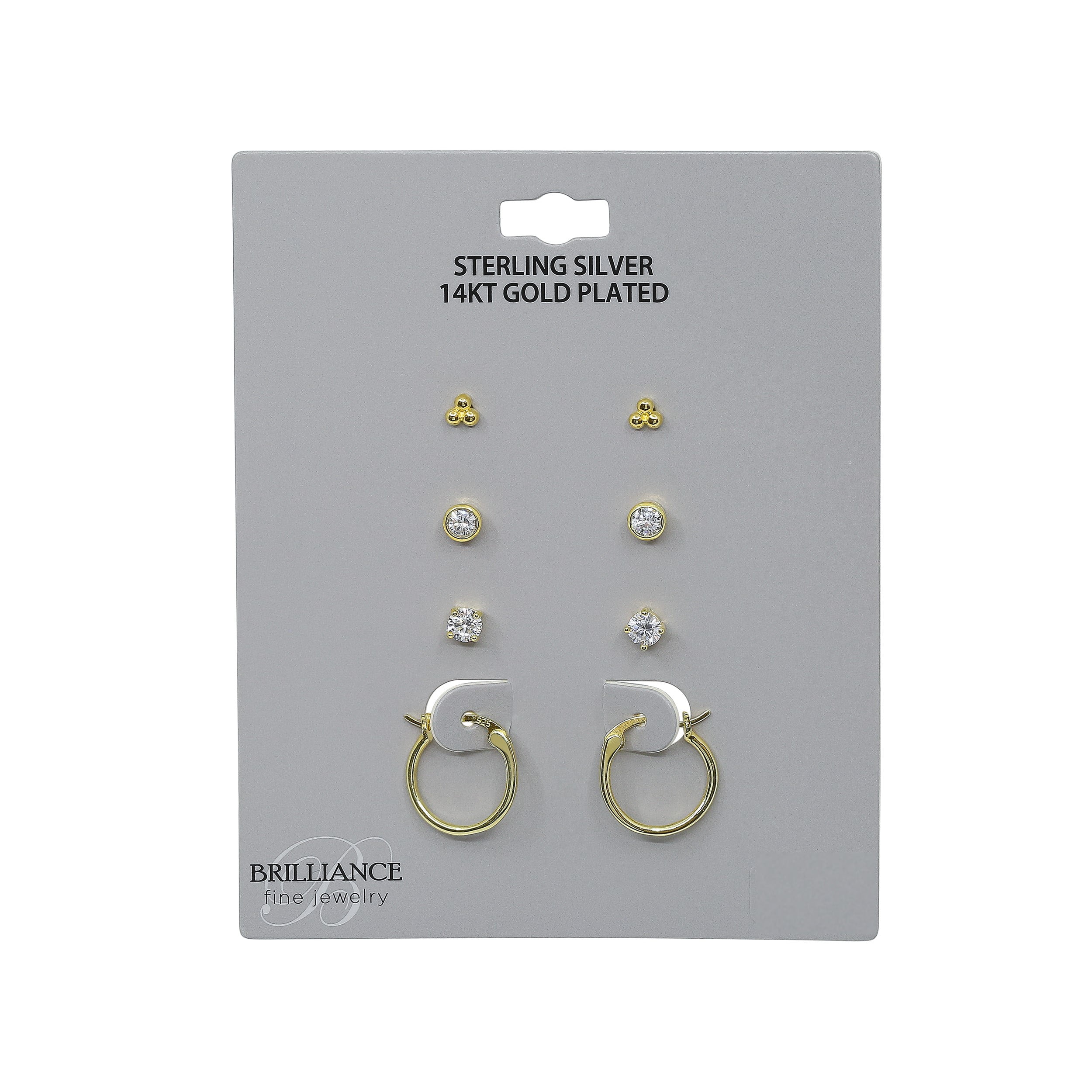 Brilliance Fine Jewelry Women's Simulated Diamond Earring Set with Clicktop Hoop in 14KT Gold Plated Sterling Silver