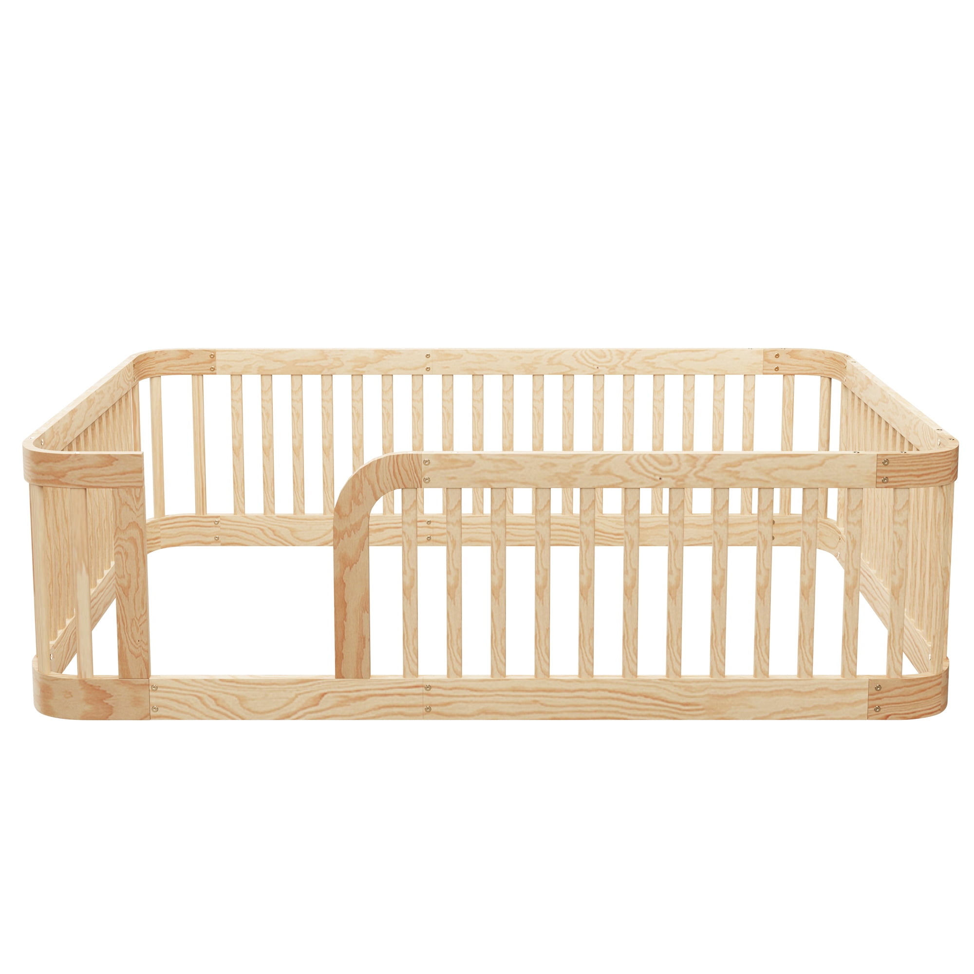 Euroco Full Size Floor Bed with Fence for Kids Teens and Toddlers, Natural