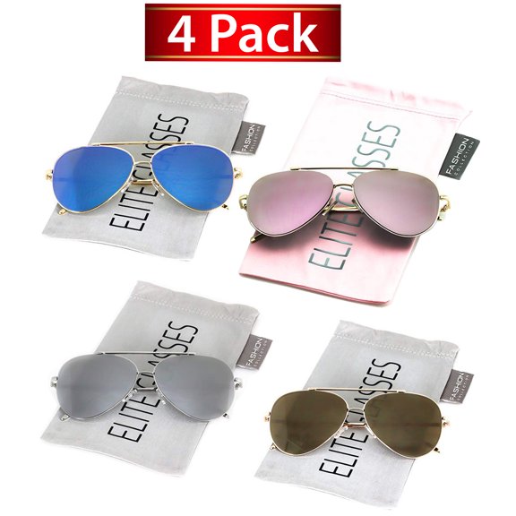 Elite - Mirrored Oversized Aviator Sunglasses for Men and Women with Flat Mirror Lens