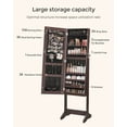 thumbnail image 6 of Mirrored Jewelry Cabinet Armoire Freestanding Lockable Storage Box Organizer Unit with 2 Plastic Cosmetic Storage Full-Length Frameless Mirror for Necklace Earring Brown, 6 of 9