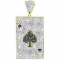 925 Sterling Silver 14K Yellow Gold Over White & Black Diamond Handmade 2" Inches Ace of Spades Poker Pave Charm Pendant for Men & Women