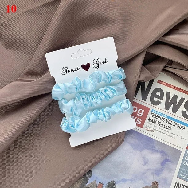 3 unids/set de gomas de satén de seda para mujer, cuerda para el cabello de Color sólido, elegante soporte para cola de caballo, banda de goma, diadema elástica, accesorios para el cabello