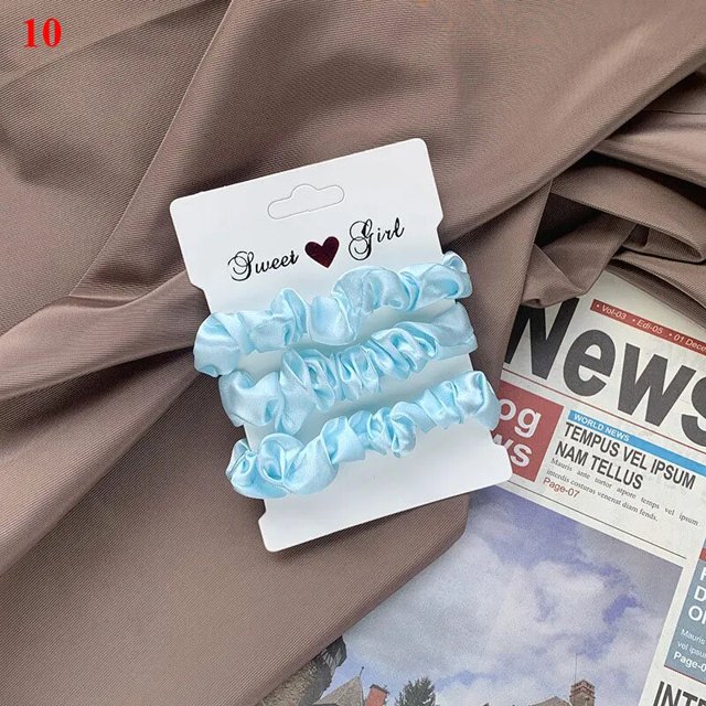 3 unids/set de gomas de satén de seda para mujer, cuerda para el cabello de Color sólido, elegante soporte para cola de caballo, banda de goma, diadema elástica, accesorios para el cabello