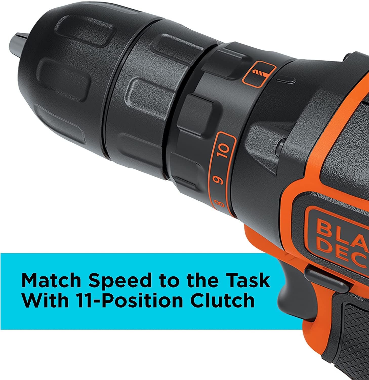 Taladro inalámbrico BLACK+DECKER 20V de 3/8 pulgadas, 1.5Ah, batería y cargador incluidos 6