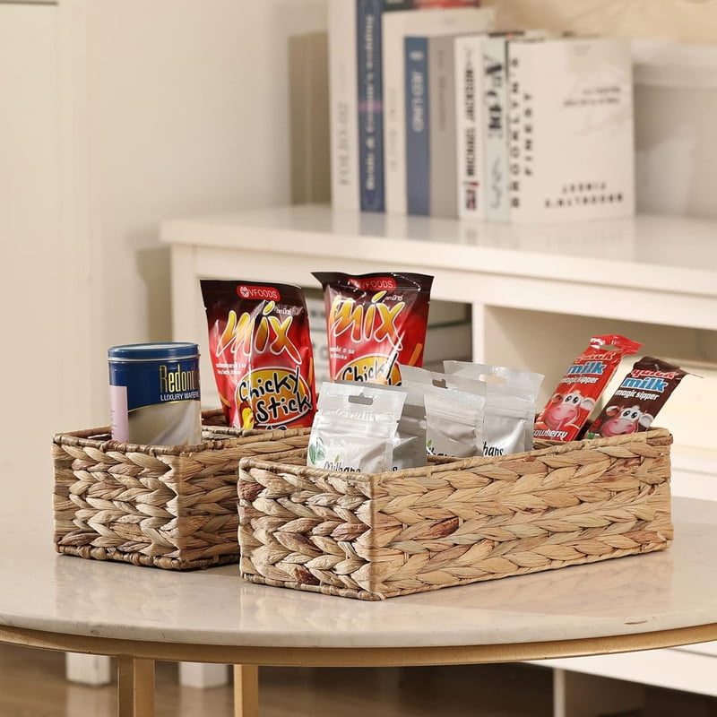 CHOSHOME 3 Section Water Hyacinth Baskets for Shelves, Wicker Storage Baskets for Organizing, 14.5"x 6.5"x 4.6", 2 Pack