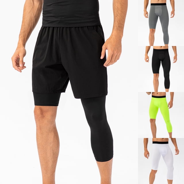 Men's One Leg Sports Close Fitting Running Elastic Dry Solid Color Cropped Pants Yoga Trousers