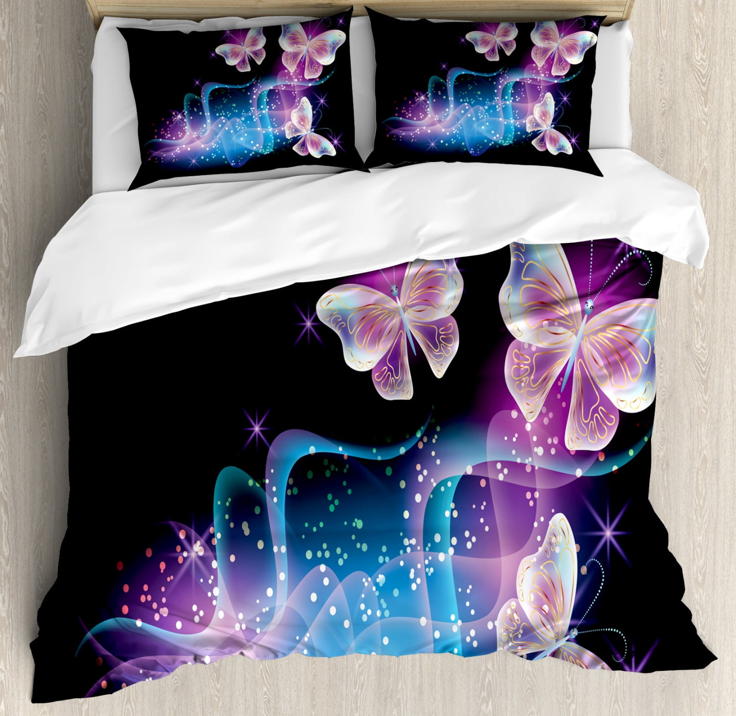 Butterfly Duvet Cover Set King Size, Magical Butterflies Flying and