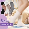 thumbnail image 3 of 5 Pair Women Fuzzy Slipper Socks Winter Microfiber Soft Cozy Plush Fluffy Socks Warm Comfy Thermal Home Sleeping Socks, 3 of 5