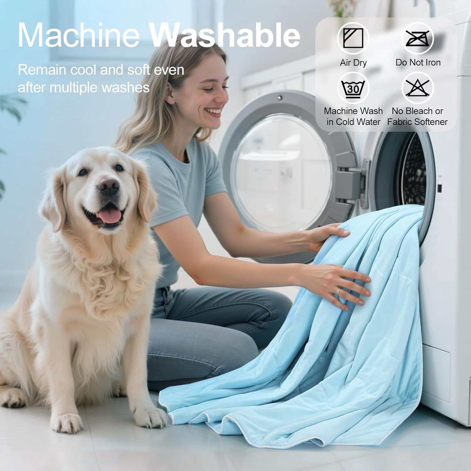 Premium Cooling Dog Blanket, Q-MAX>0.4 Cooling Blanket for Dogs, Washable Lightweight Summer Quilt for Pets and Humans, Self Cool Quilt for Cats, Cool Throw for Hot Sleepers, 25"×35", M, Blue