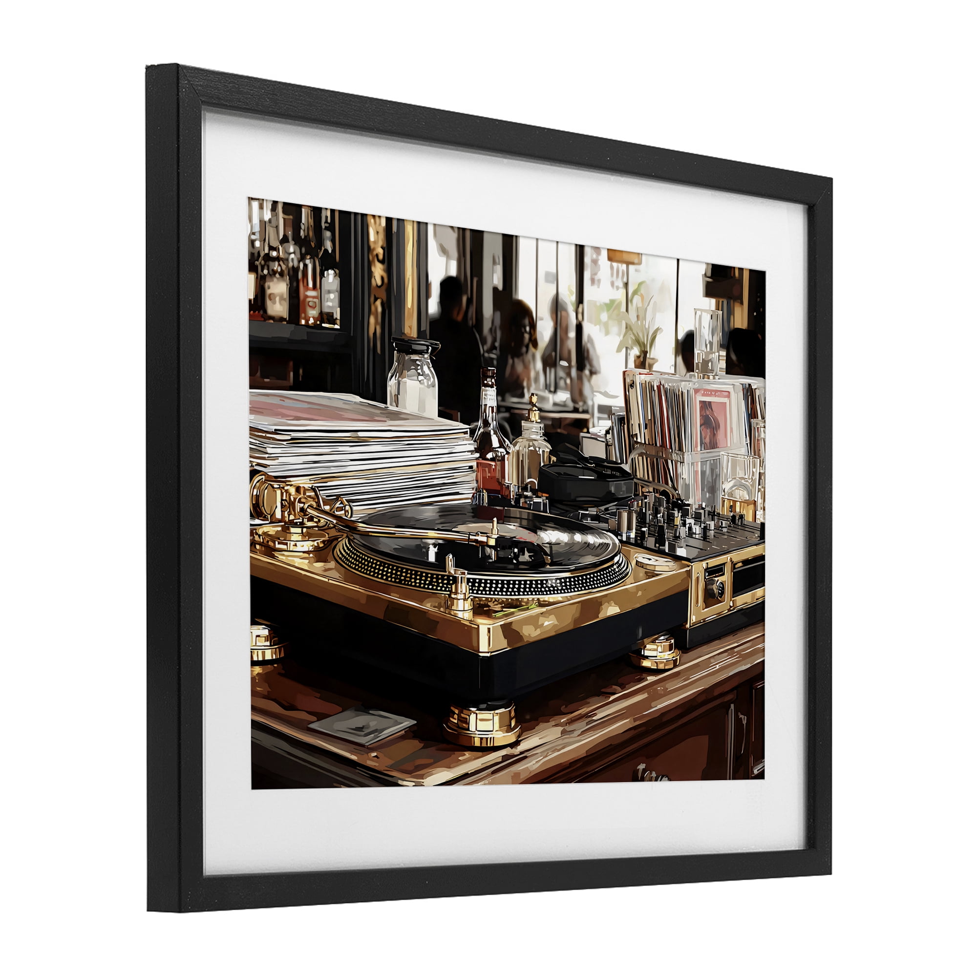 Stupell Industries Work Place Vintage Gold Turntable Black Framed Print Under Glass, design by Franklyn Gregory
