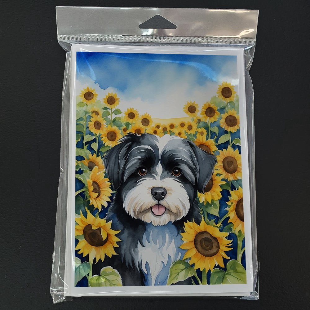 Havanese in Sunflowers Greeting Cards Pack of 8 7 in x 5 in