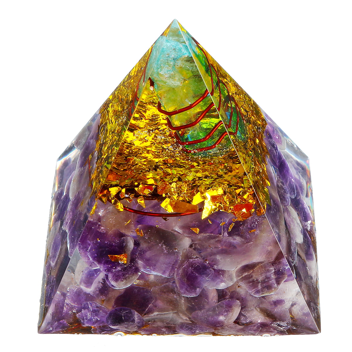 SHIVANSH CREATIONS Natural Gemstone Hand Carved Filled Inside Orgone Energy Charged Rainbow Moonstone Pyramid 50-60 MM