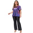 thumbnail image 3 of DARING DIVA Women's Plus Metallic Crew Neck Short Sleeve Tops 1X Purple, 3 of 6