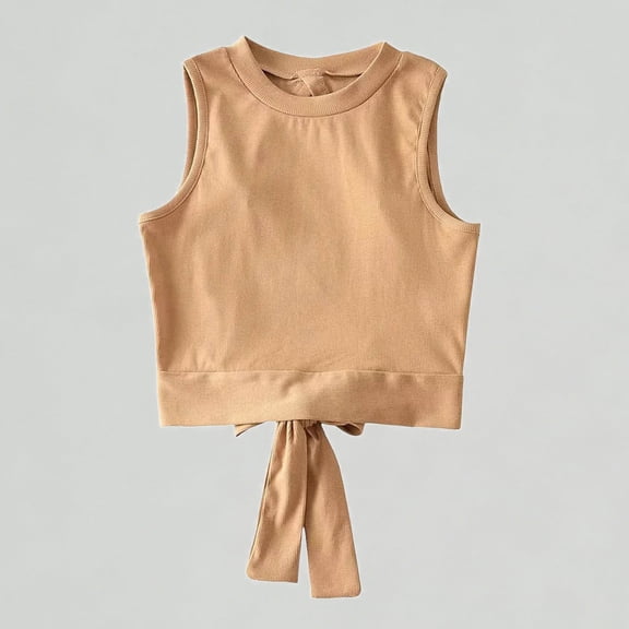 Xijirk Girls Tank Tops Summer Casual Sleeveless Round Neck Bow Back Tie Hollow Out Tank Top Tee Shirt,M