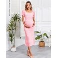 thumbnail image 2 of Vestido de maternidad AISWI con mangas abullonadas, cuello cuadrado, malla, rosa, 2 of 6