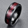 thumbnail image 5 of Men's 8mm Black Red Wedding Band Celtic Dragon Tungsten Rings Carbon Fiber Inlay Beveled Edges, 5 of 5
