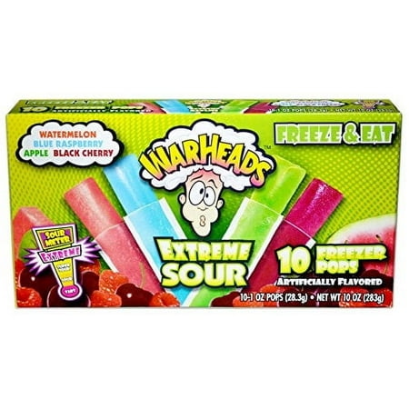 Warheads Extreme Sour – Single Box – 10 Freezer Popsicles – Flavors: Watermelon Blue Raspberry Apple Black Cherry