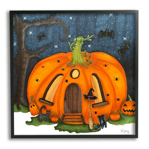 Stupell Industries Pumpkin House In Woods Holiday Painting Black Framed Art Print Wall Art
