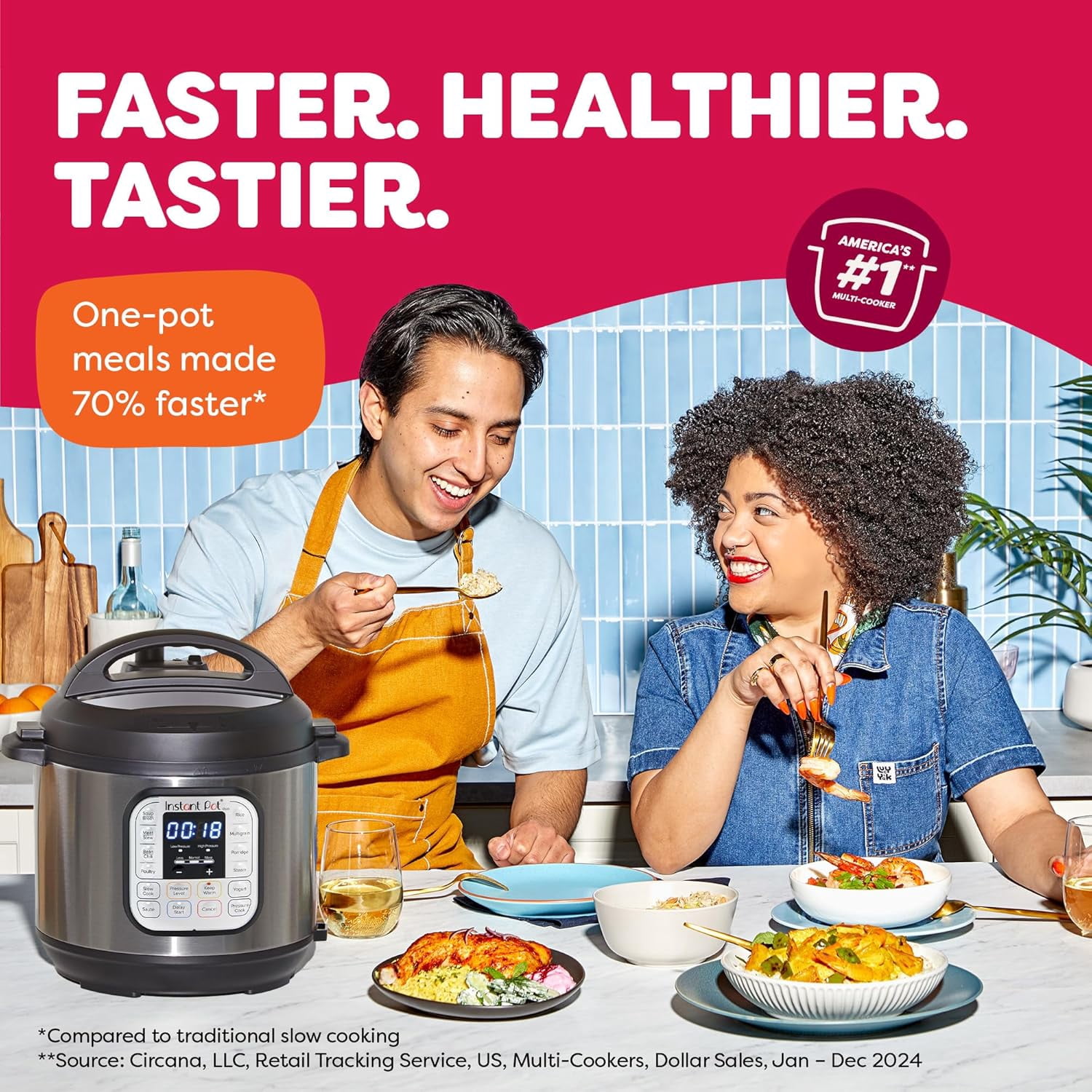 Duo 7-in-1 Electric Pressure Cooker, Slow Cooker, Rice, Steamer, Sauté, Yogurt Maker, Warmer & Sterilizer, Includes App With Over 800 Recipes, Stainless Steel, 6 Quart