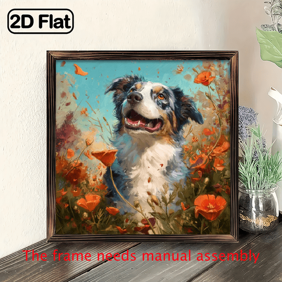 2D Flat, 1pc, 8x8 Inch Heart Shaped Hanging Decor Plaque, Dog Art Heart Shaped Painting Wall Decor Plaque for Garden Patio Home Entryway Living Room Housewarming Gift for Pet Owners Dog Lover