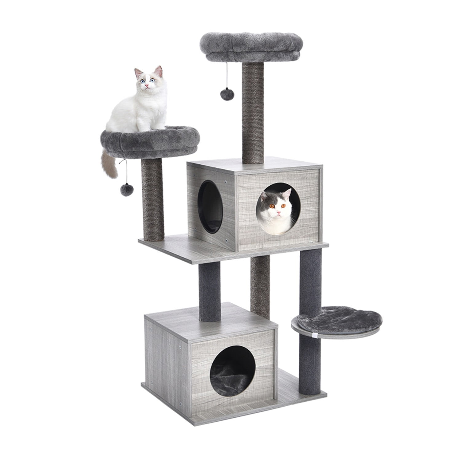 Pefilos 55 Inches Wooden Cat Tower for Adult Cats Modern Cat Tree Tower with 2 Super Large Condo, Cat Tree House with Removable Soft Perches Cat Condo for Indoor Cats, Gray Pefilos 55 Inches Wooden Cat Tower for Adult Cats Modern Cat Tree Tower with 2 Super Large Condo, Cat Tree House with Removable Soft Perches Cat Condo for Indoor Cats, Gray