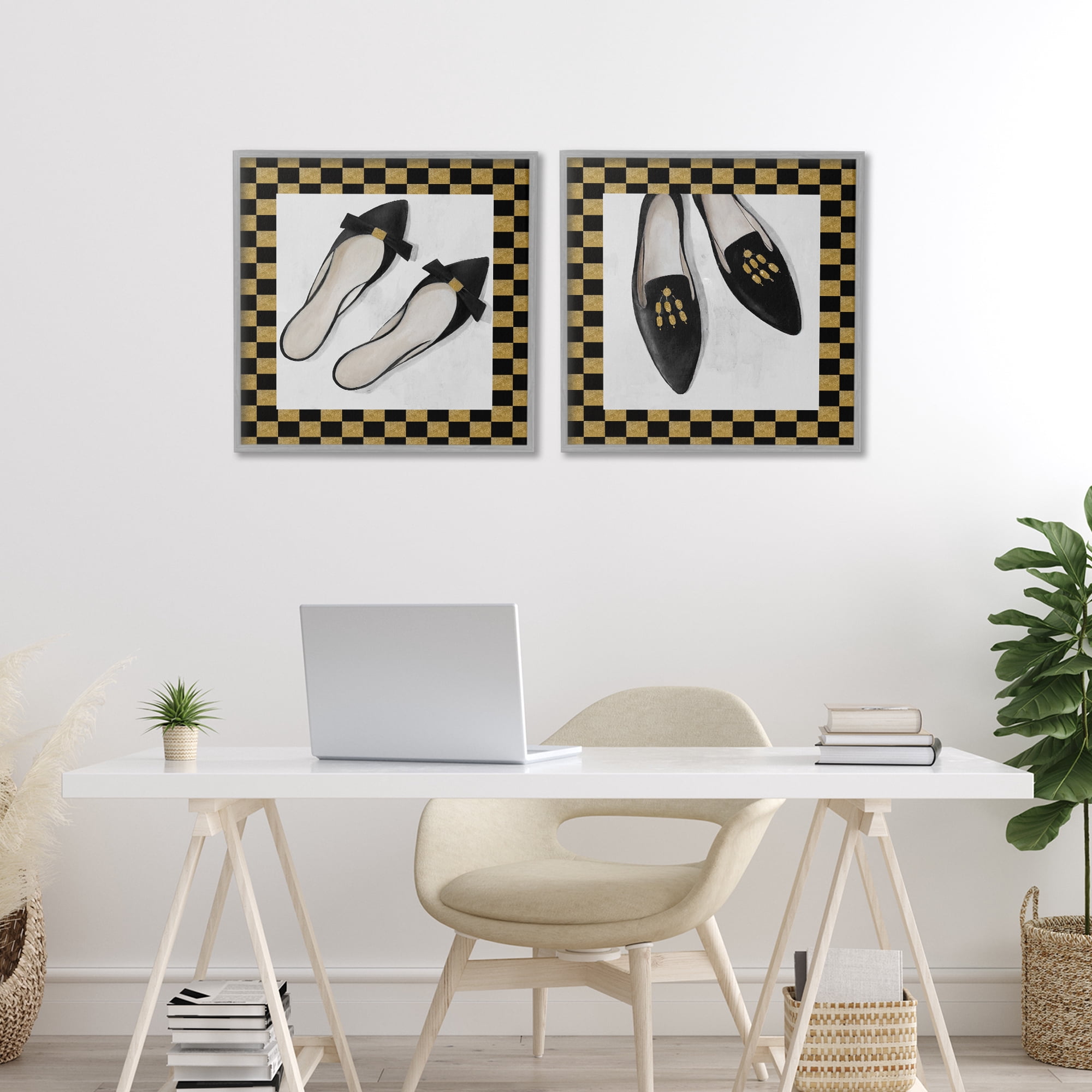 Stupell Industries Black Flats & Sliders 2 Piece Gray Framed Giclee Art Set, design by Lorenzo Collective