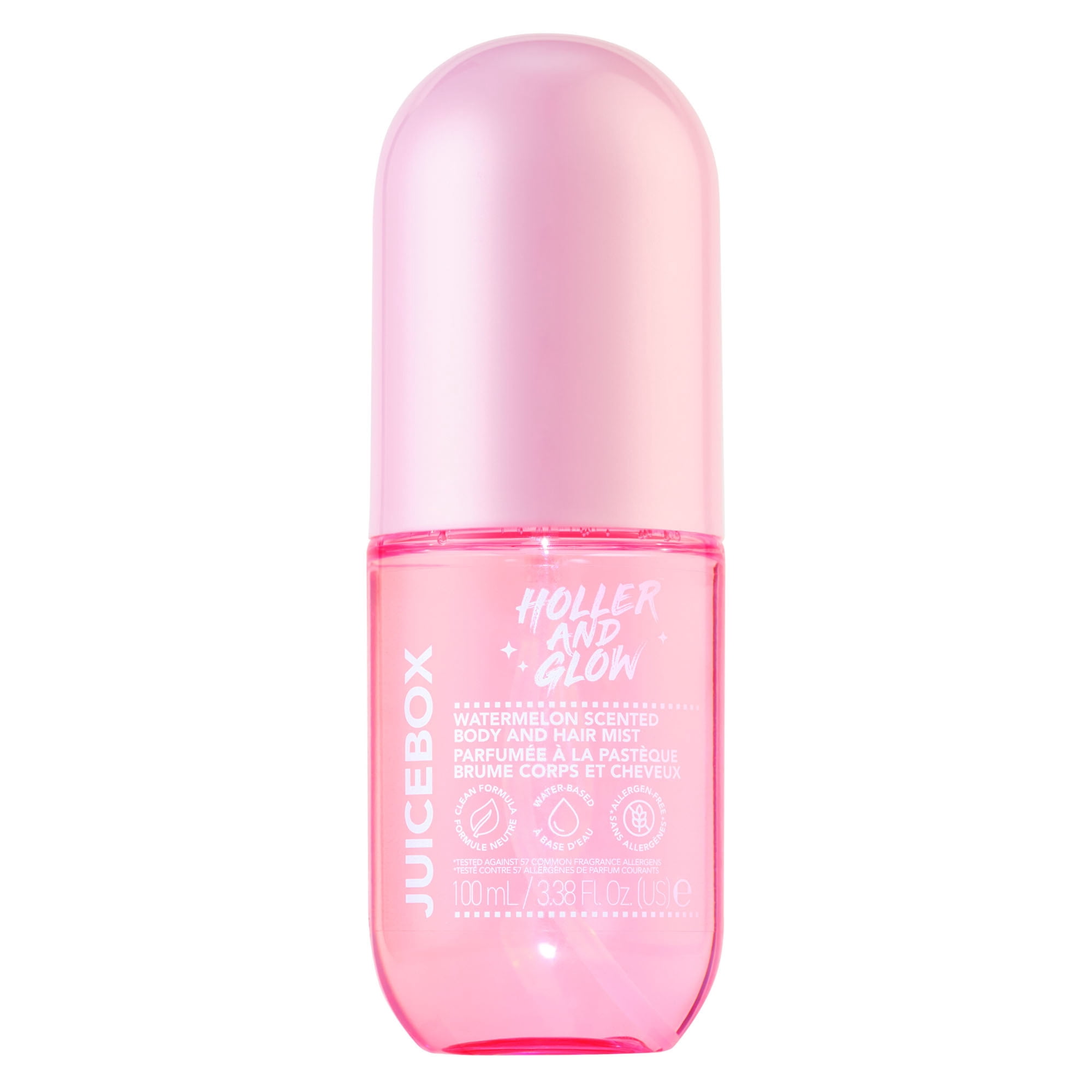 Holler and Glow Mood Boost Juicebox Body & Hair Mist, Watermelon Scented, Clean Formula, Water Based, Allergen Free, 3.38 fl oz