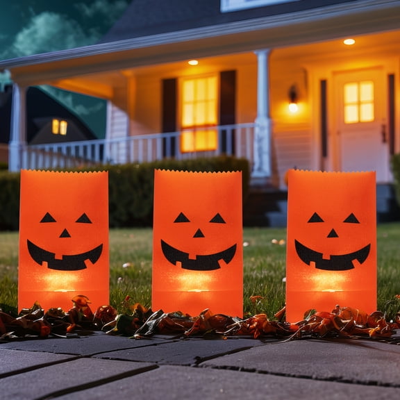 Northlight Lighted Jack-O-Lantern Halloween Outdoor Luminary Pathway Markers - 9.5" - Set of 3