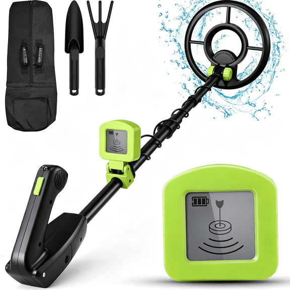 GJX Metal Detector for Kids-Kids Metal Detector with Lcd Display,7.4"Search Coil,Buzzer Ip68 Waterproof,2 Lb Lightweight,24 to 35’’ Foldable&Adjustable,Best Gift for Boys,Green