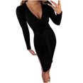 thumbnail image 1 of Otoño e invierno mujeres sexy cuello en V sólido adelgazante manga larga vendaje hendidura nalgas vestido de fiesta Fridja  NMB4295, 1 of 9