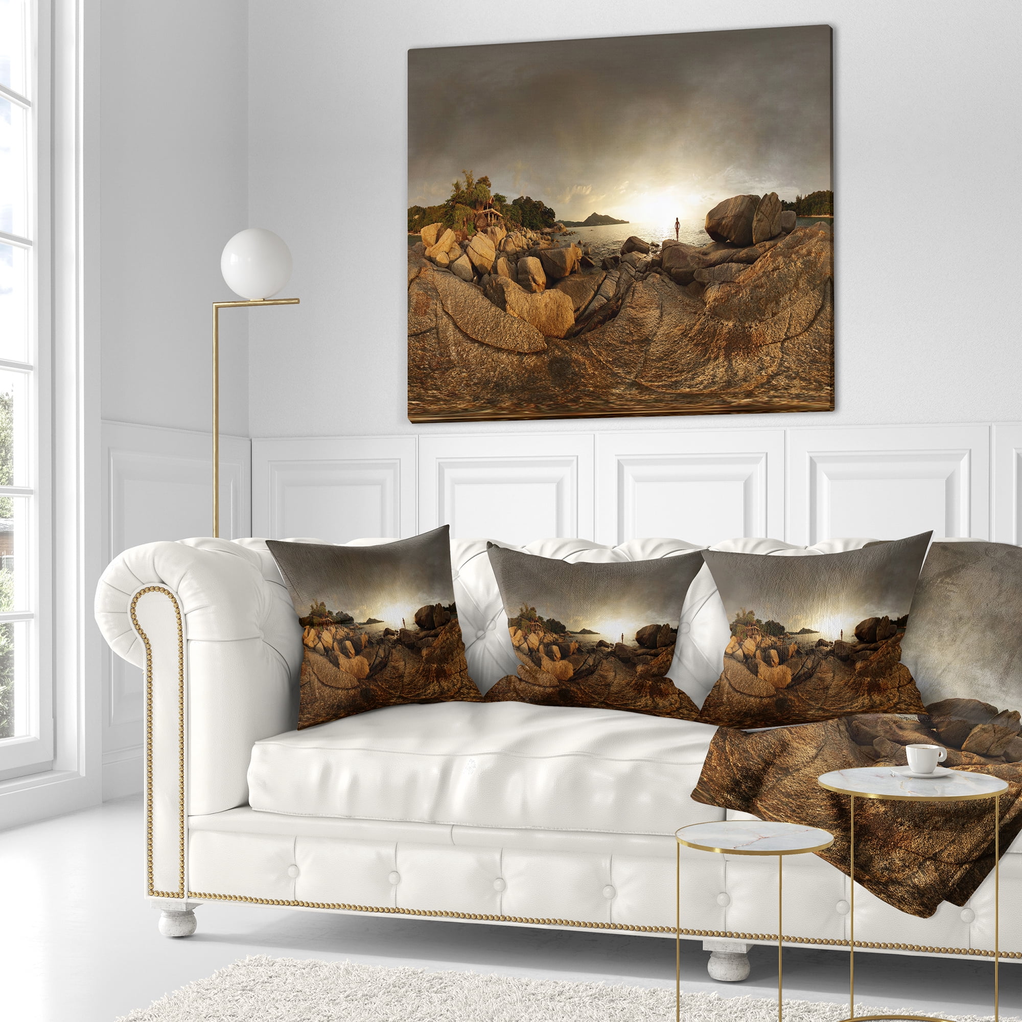 Designart Brown Rocky Forest Panorama - Landscape Printed Throw Pillow - 16x16