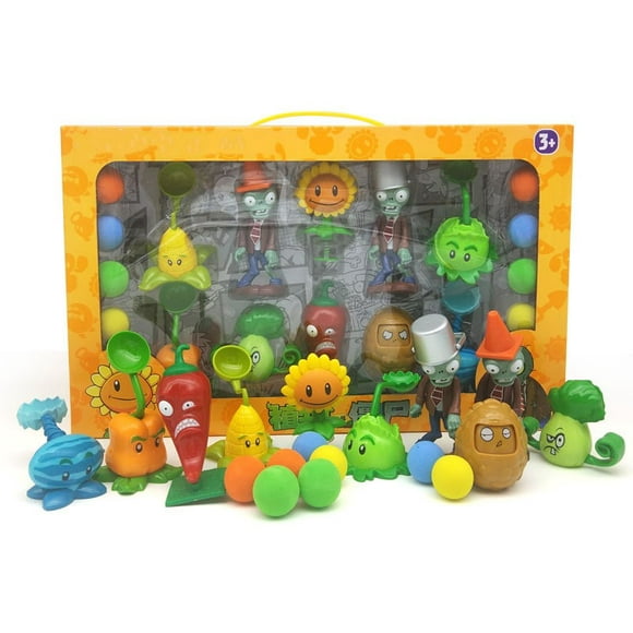 Plants vs. Zombies Toy Double Head Peashooter Clover Gift Box Set Toy Color:686-35 [Plastic] 8 plants + 2 zombies