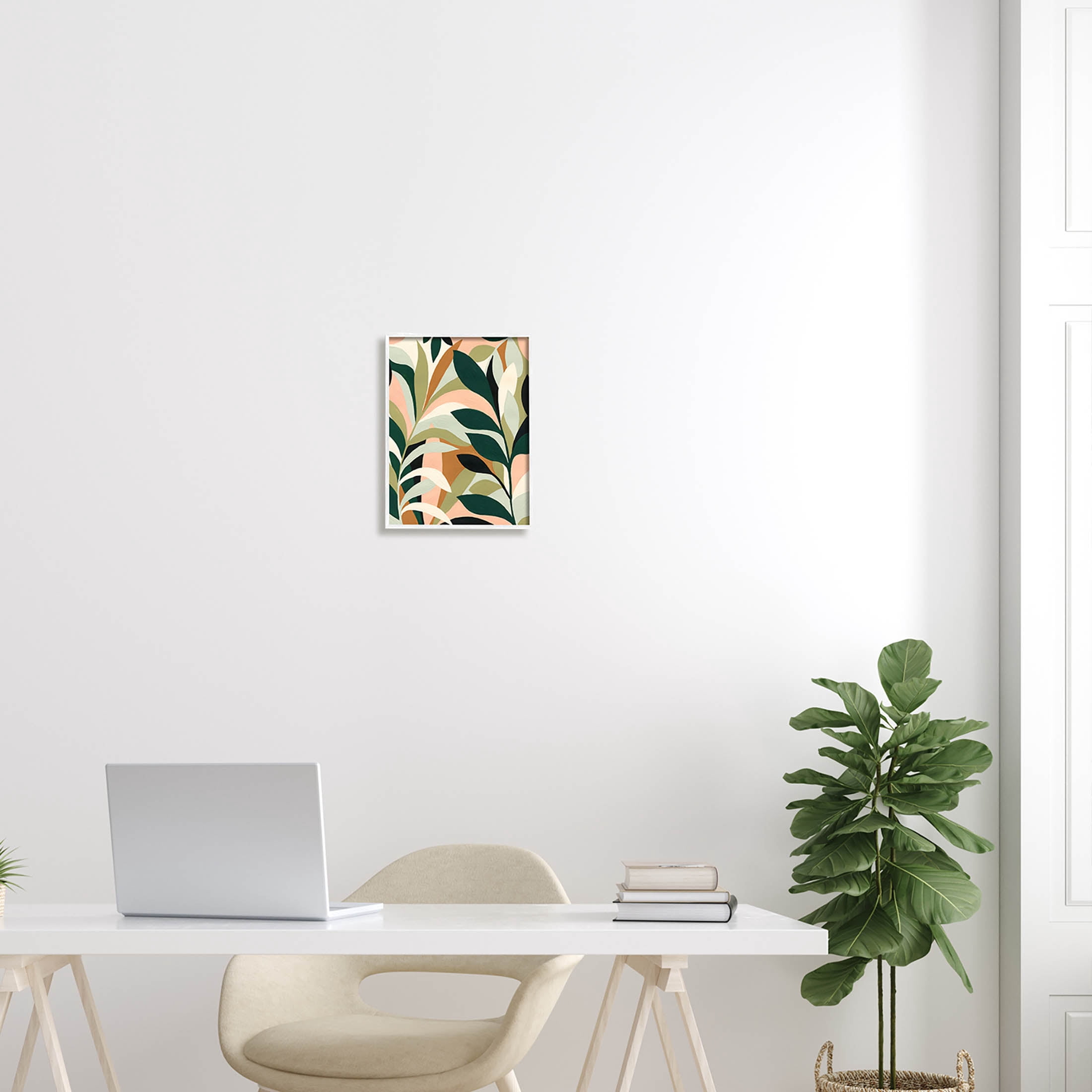 Contemporary Layered Leaves Botanical & Floral Graphic Art White Framed Art Print Wall Art