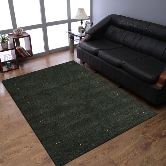 Rugsotic Carpets Handmade Rugs Hand Knotted Loom Rectangle 6'x9' Dark Green Silk Mix for Indoor Use