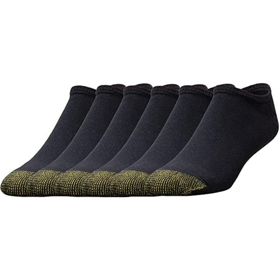 Gold Toe Men's Socks No Show 6-Pack Liner Breathable Soft Cotton Blend Slightly Irregular Black