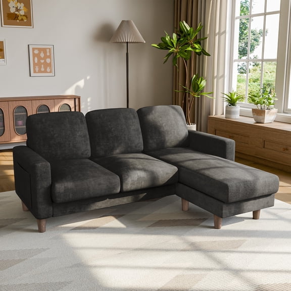 Lacoo 3 Seat Sectional Sofa L-Shaped Couch with Reversible Ottoman Convertible Cloud Couch for Living Room,Dark Gray