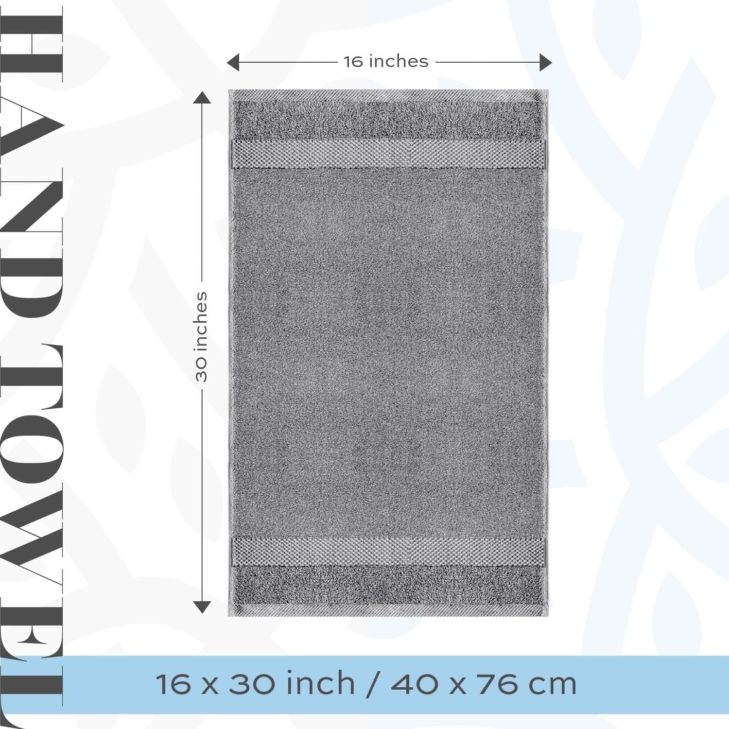 General Luxury Light Gray Hand Towels - Soft 100% Turkish Cotton | Highly Absorbent Hotel spa Bathroom Towel Collection | 16x30 Inch | Set of 6