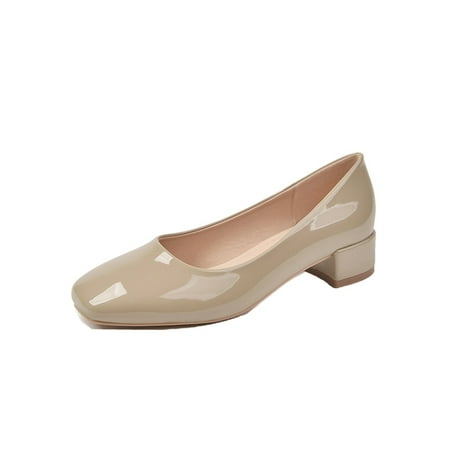 

Woobling Women s Chunky Heels Comfort Pumps Slip On Dress Pump Formal Work Shoes Lightweight Casual Shoe Square Toe Fashion Apricot 5