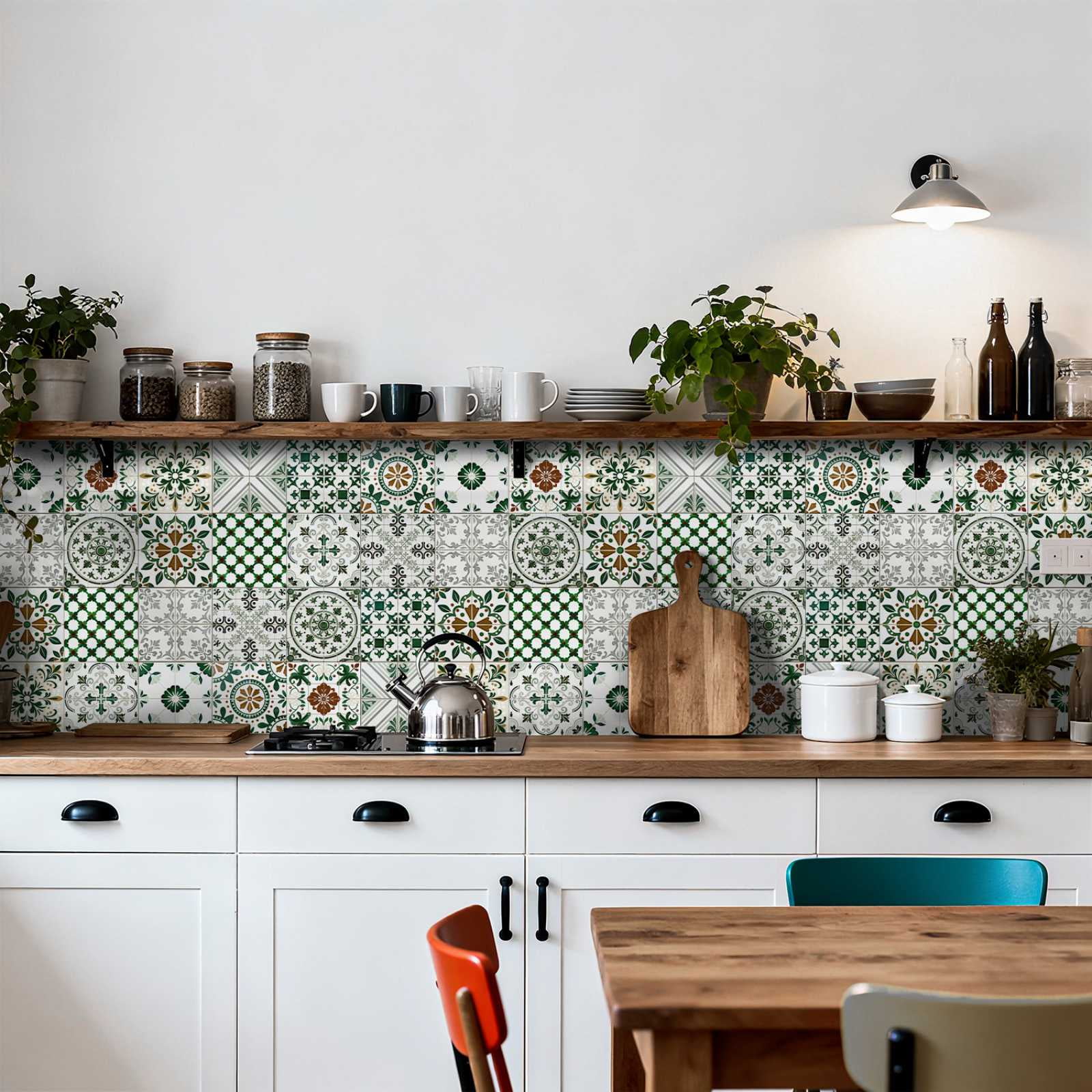 24PCS Mediterranean Style Peel and Stick Wall Tile Decals - 6"x6" Vintage Waterproof Vinyl Moroccan Bohemian Stickers for Kitchen Backsplash, Bathroom, Stair Riser Decor