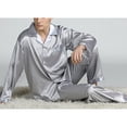thumbnail image 4 of Pijama de satén para hombre, traje largo de ocio, ropa de dormir, camisa de manga larga y pantalón de pijama., 4 of 6