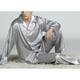 thumbnail image 4 of Pijama de satén para hombre, traje largo de ocio, ropa de dormir, camisa de manga larga y pantalón de pijama., 4 of 6