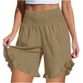 thumbnail image 2 of QTBIUQ Women Shorts with Pocket Ruffled High Waist Elastic Waist Solid Color Casual Summer Shorts, 2 of 7