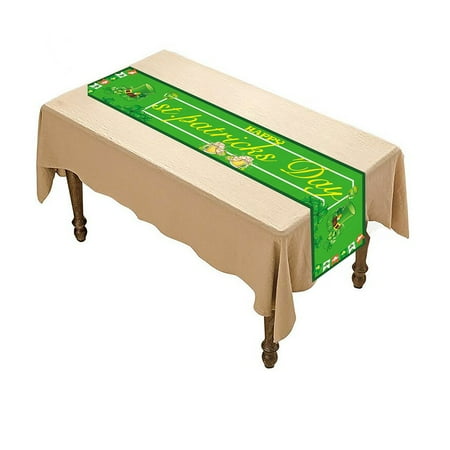 

St Patricks Day Table Runner for Thanksgiving Wedding Christmas Burlap Linen Table Green Shamrock Clover Irish Clover Flag Dining Table Decor